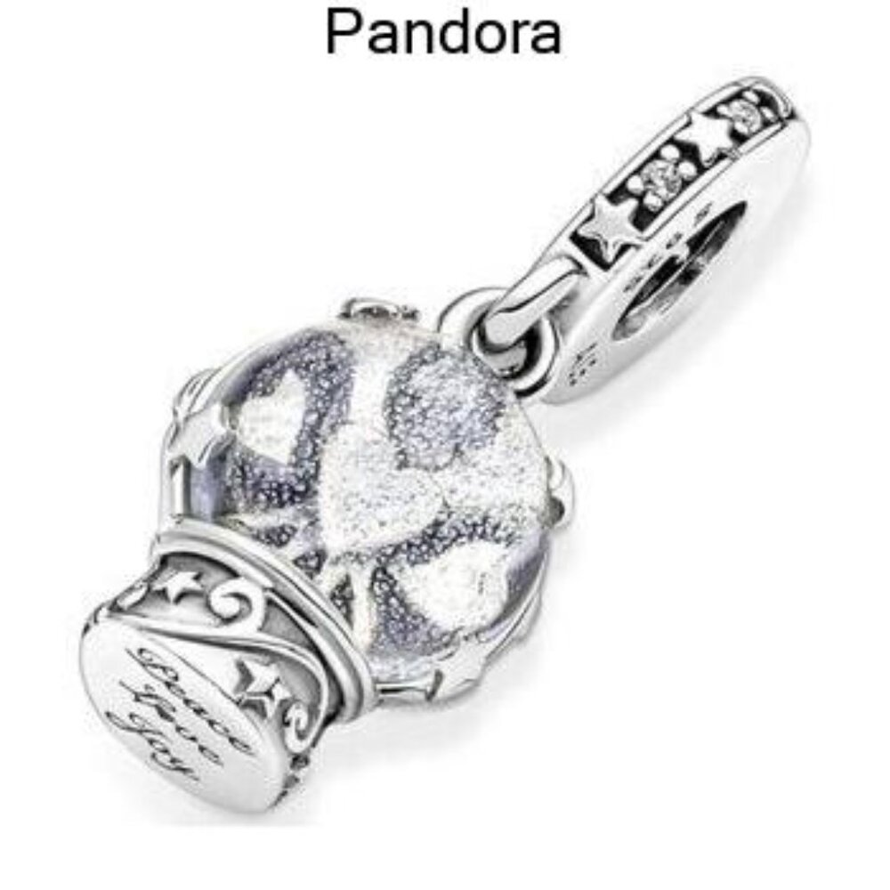 Pandora 925 Sterling Silver Snow Globe Angel Dangle Pendant Charm - Picture 3 of 5